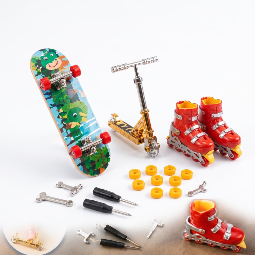 Kit Skate de Dedo Fingerboard com Patins e Patinete Mini Acessórios Infantil