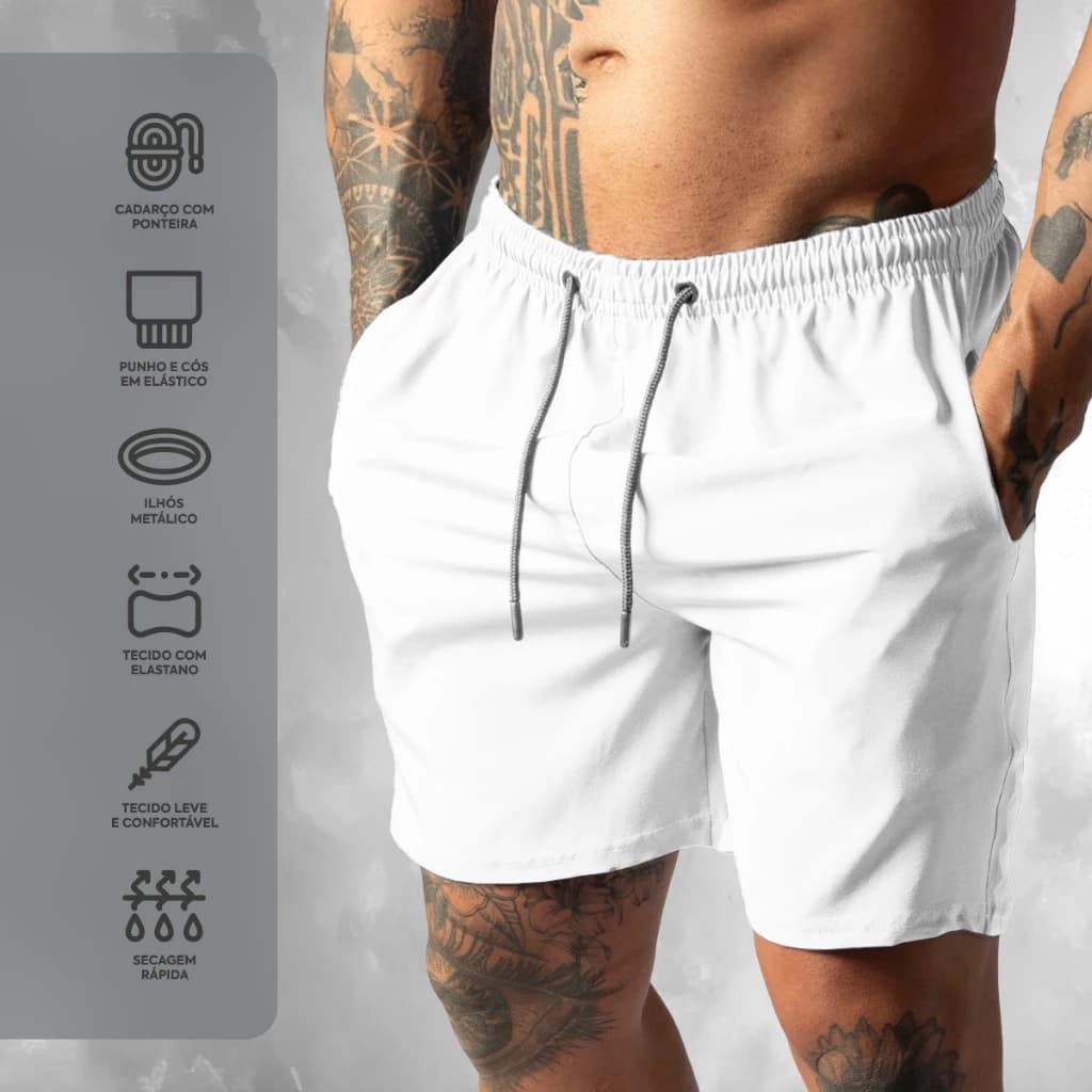 Shorts de Tactel com Elastano Masculino Basico Liso Casual Moda Praia Treino e Academia Bermuda