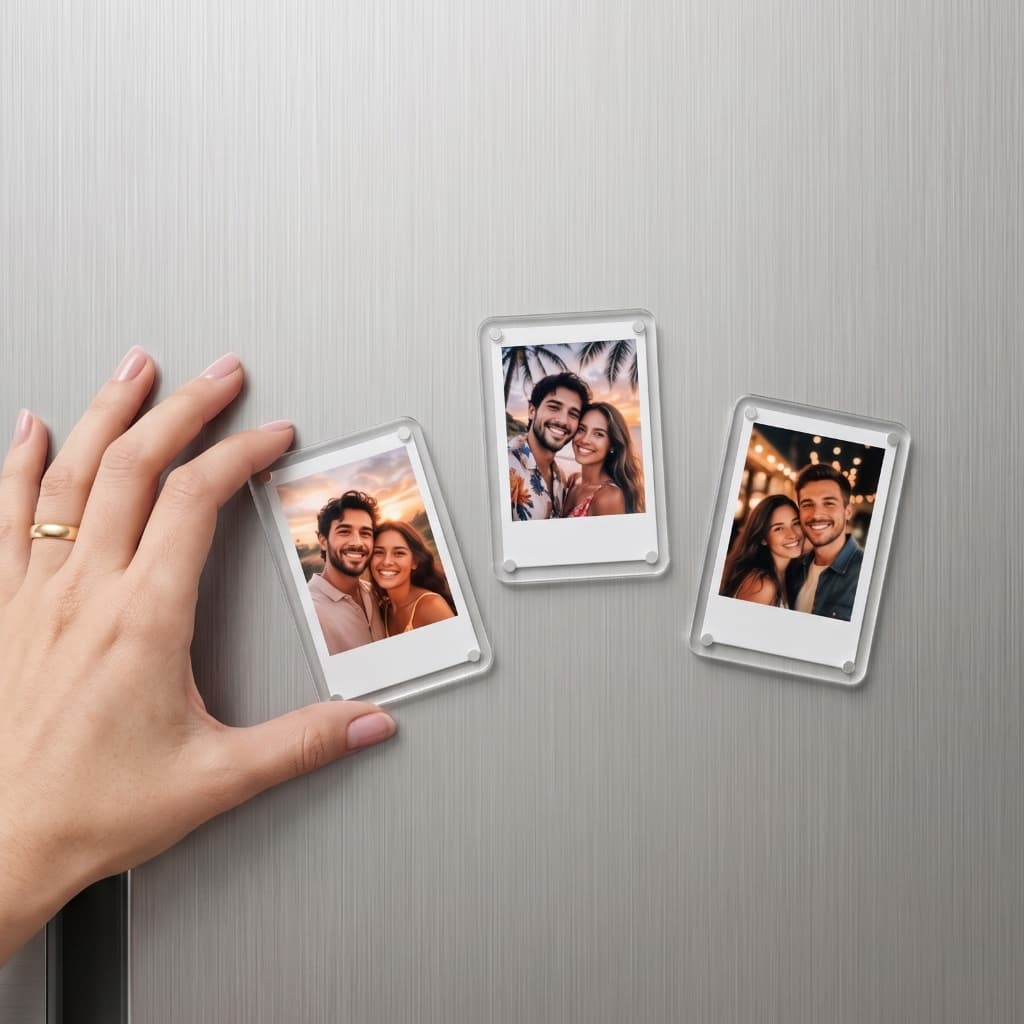 Porta Retrato Magnético Acrílico Cristal transparente 6x9cm – Compatível com Instax Mini e Polaroid, Foto para geladeira