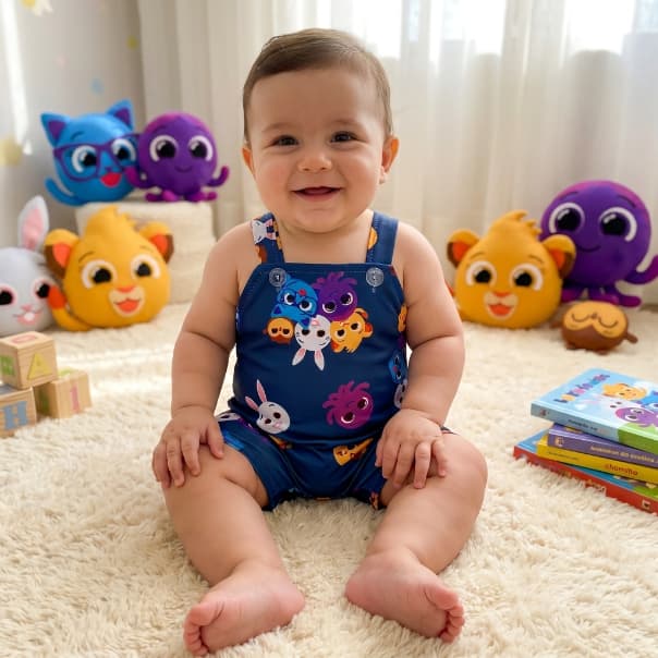 Jardineira Bolofofos Roupas de Bebê Macacão Temático