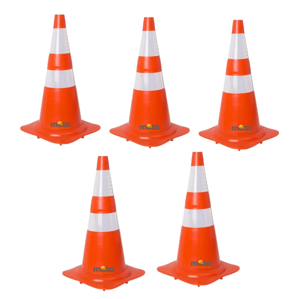 Kit 5 Cone Flexível Pvc Borracha Norma Nbr 15071 75cm Laranja Com Refletivo Sinalização Trânsito