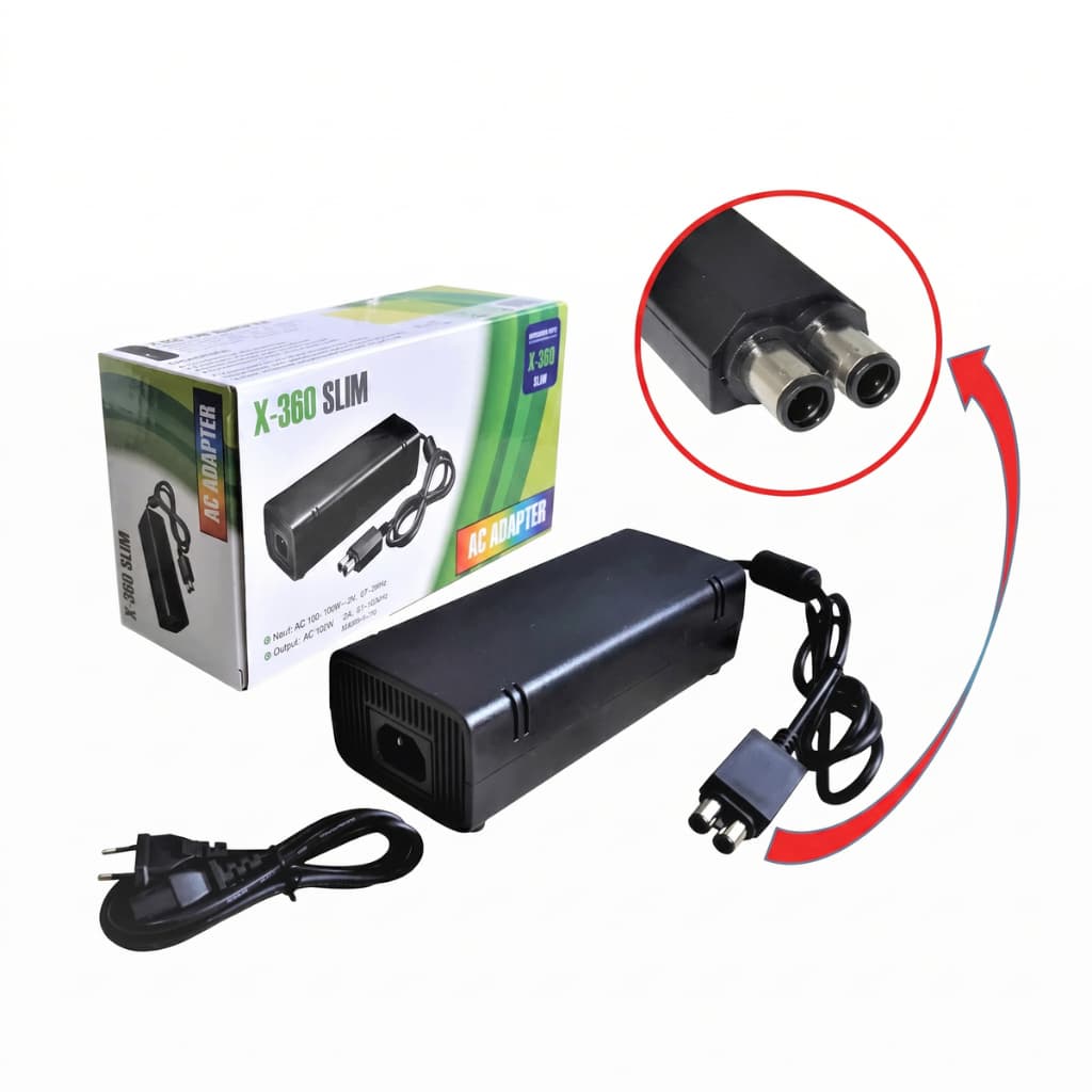 Fonte de Alimentação Ac Energia Bivolt Compatível com Console Xbox 360 Slim 2 Pinos + Cabo de Força