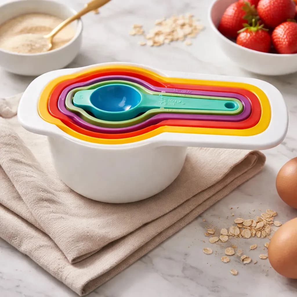 Jogo 6 Medidores Cozinha Colher Xícara Medidora Colorido Confeitaria Encaixável Apto Lava-Louças