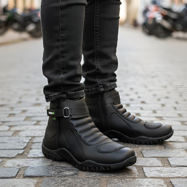 Bota Motociclista Ciclista Em Couro Palmilhas Gel Resistente