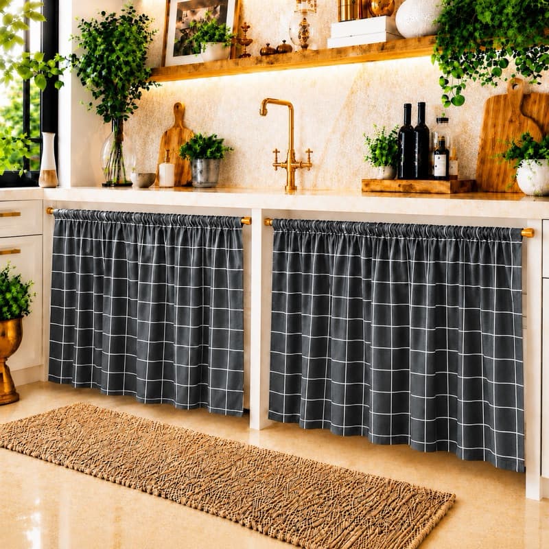 Cortina Para  Pia De Cozinha 1,40 X 0,80 Decoração Balcão
