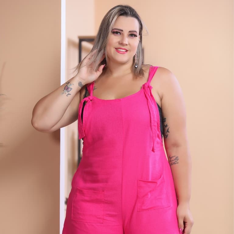 Macacão Casual Feminino Vazado Em Linho/COD:V53