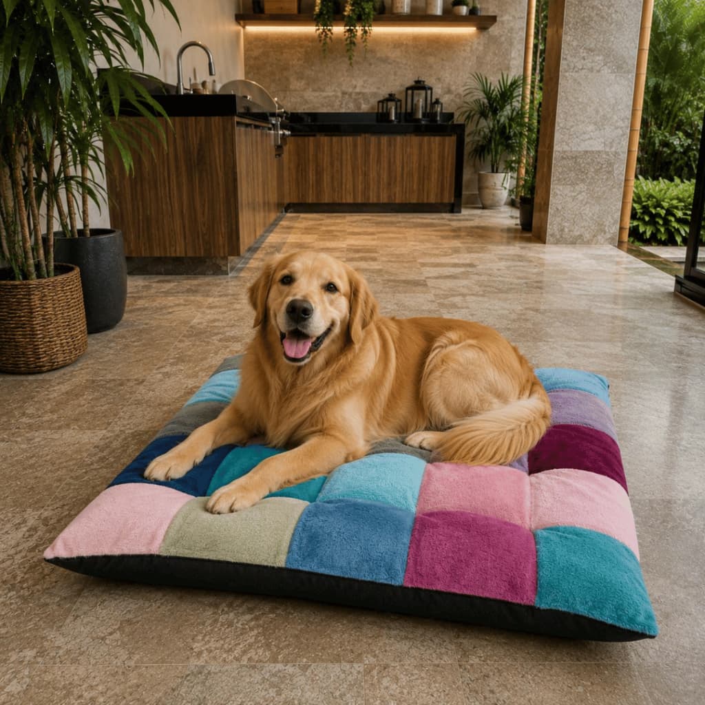 Cama Edredom Pet Colchonete Xadrez Cachorro Grande 1,00x1,00m Antiderrapante Capa Removível