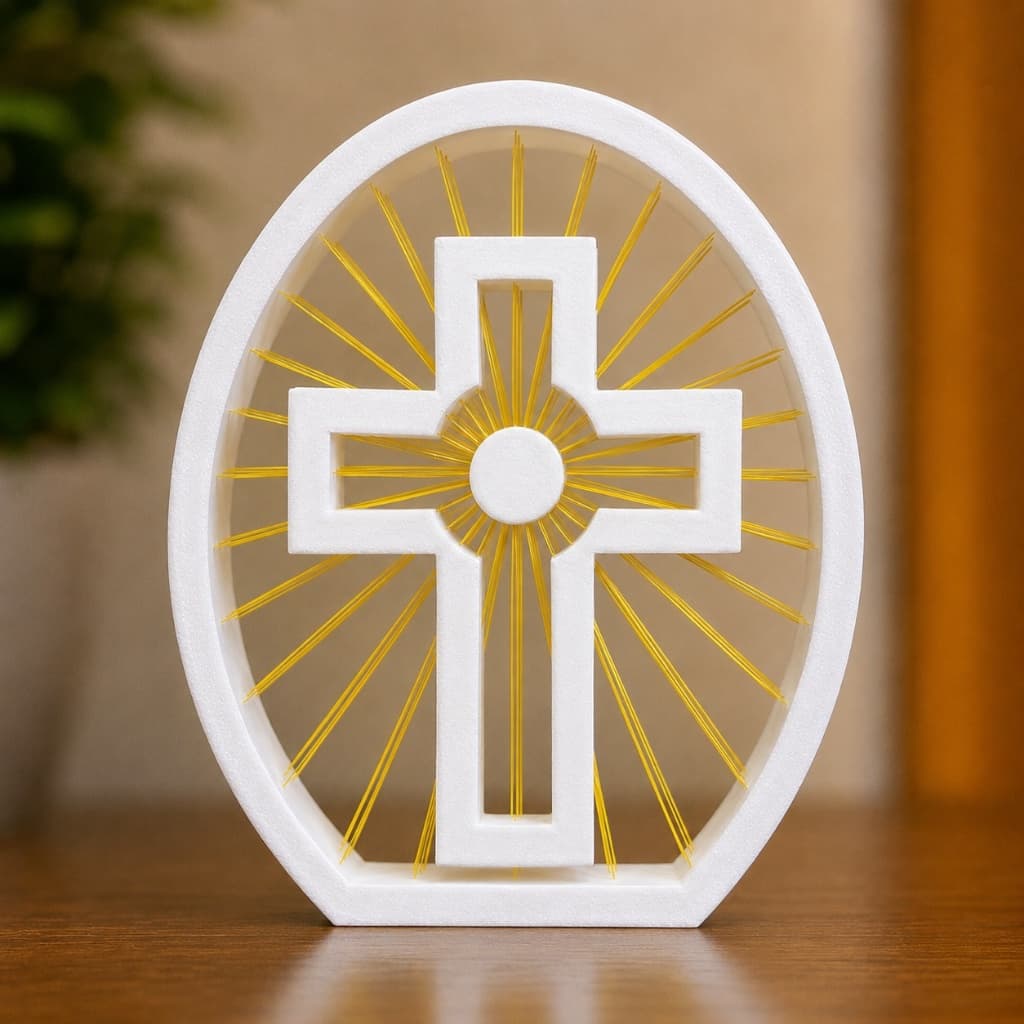 Cruz Decorativa Cristã com Fios Dourados Decoração Religiosa para Mesa Altar Cantinho de Oração Presente Cristão