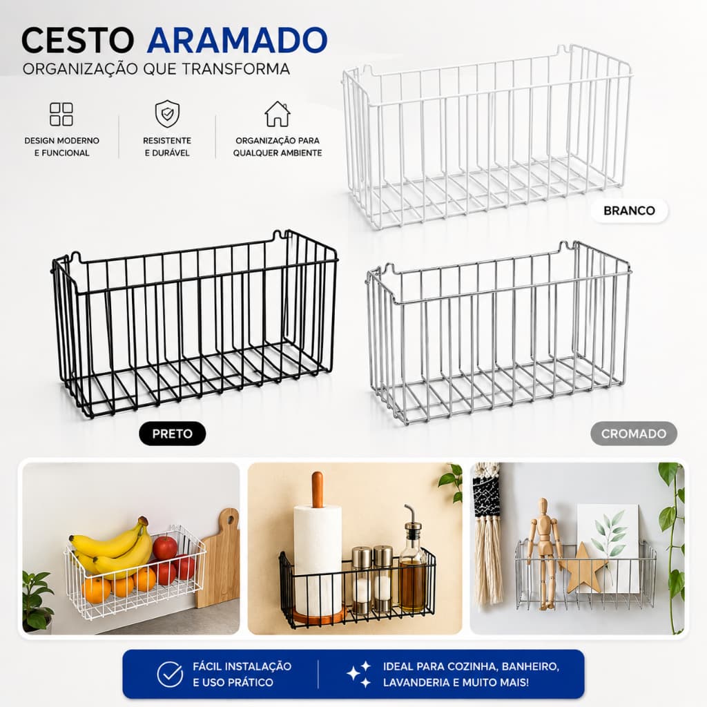 Cesto Aramado Multiuso Organizador Linha Home N4 - 35x15,3cm