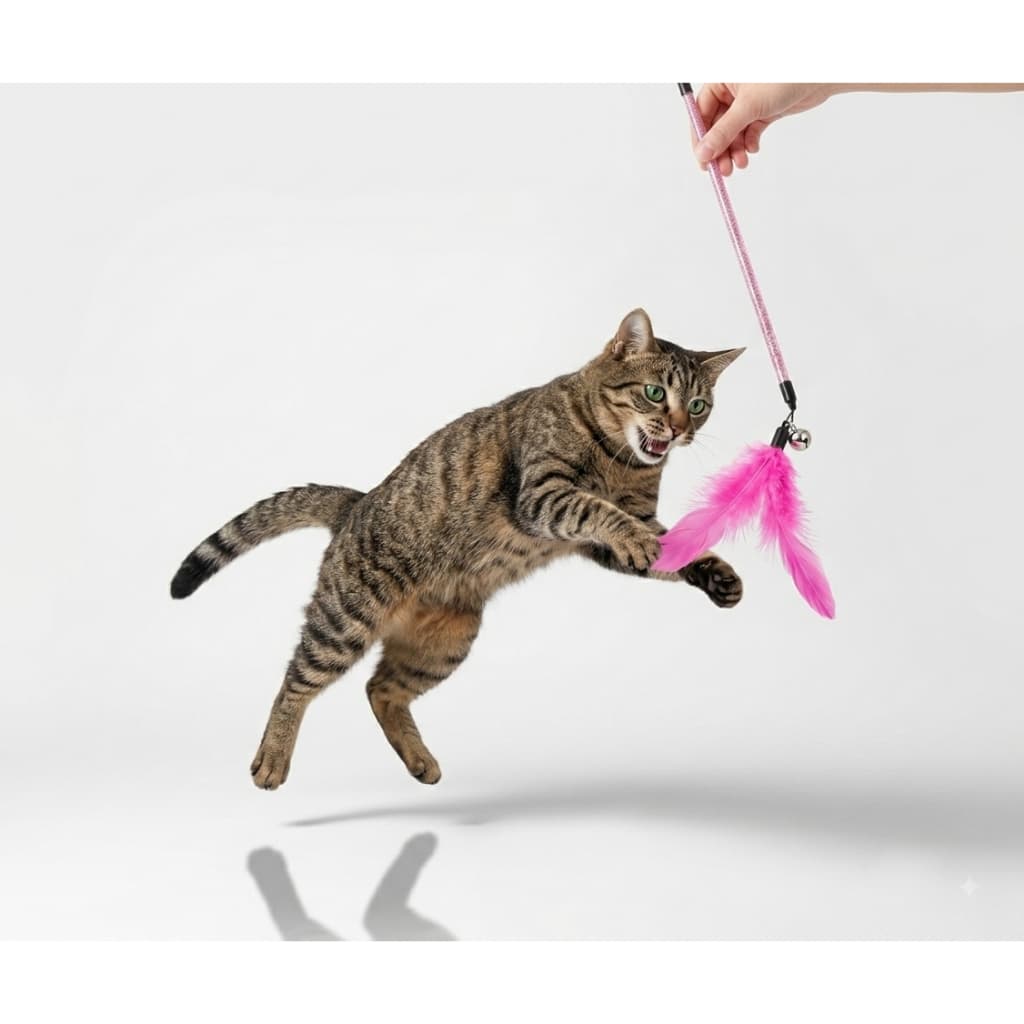 Brinquedo Interativo Para Gatos Vareta Penas Duplas Antiestresse Exercício Vara De Pescar Gato