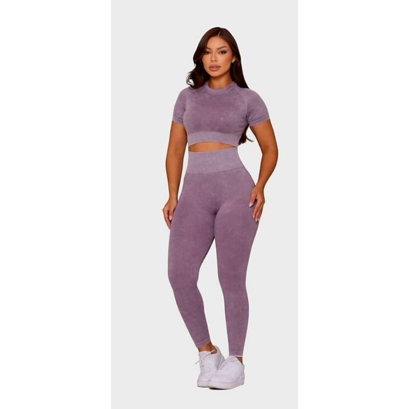 Conjunto Academia Feminino Canelado Cropped + Calça Legging Fitness Treino