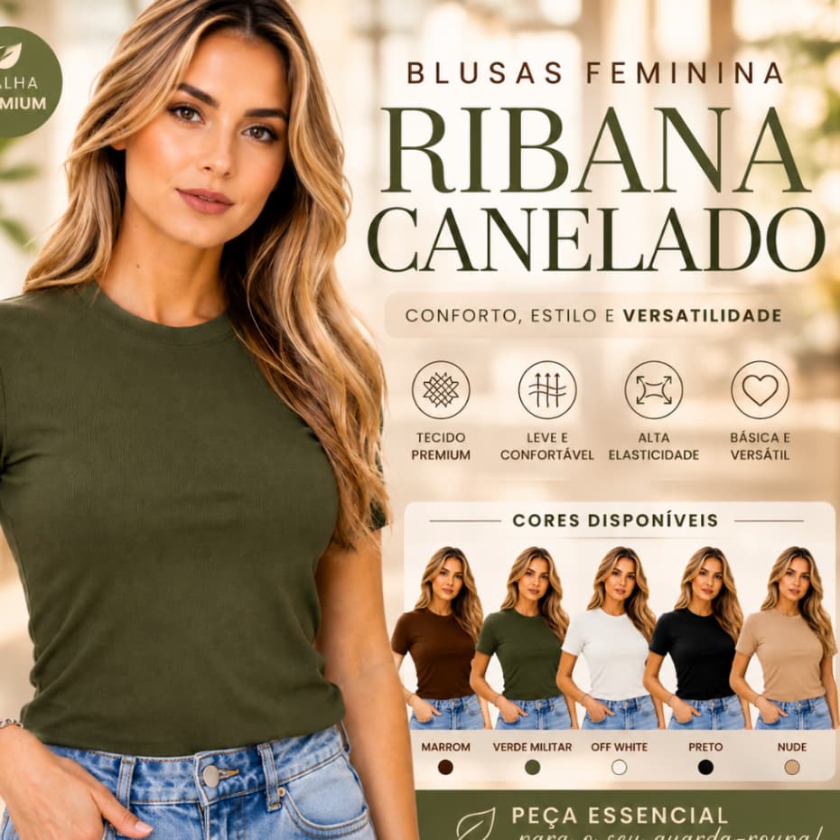 Blusa Feminina Ribana Canelada Premium Manga Curta Básica e Versátil