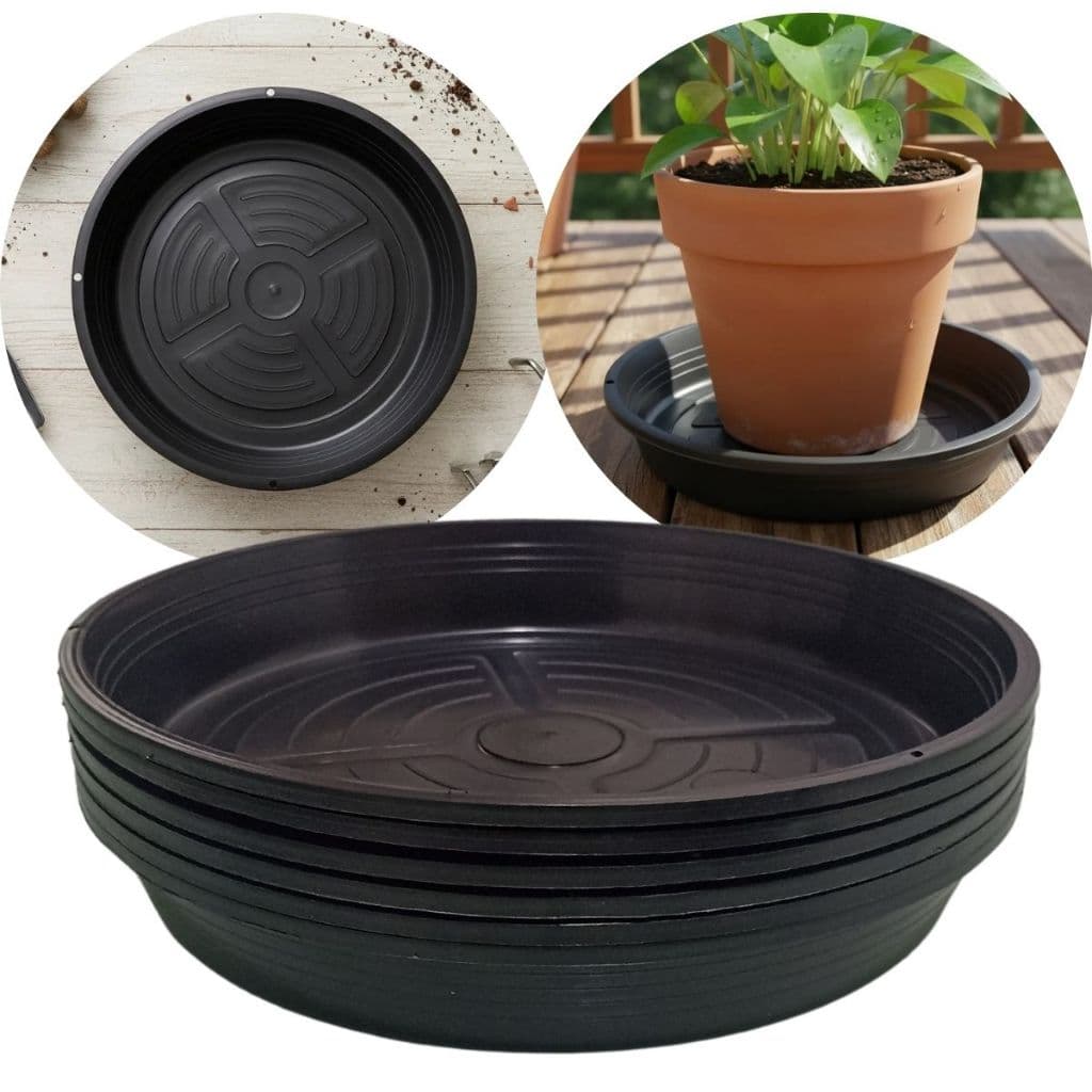 Kit 6 Prato De Vaso 30cm Grande Pratão Coletor de Agua P/ Vasos Grandes Plástico Preto
