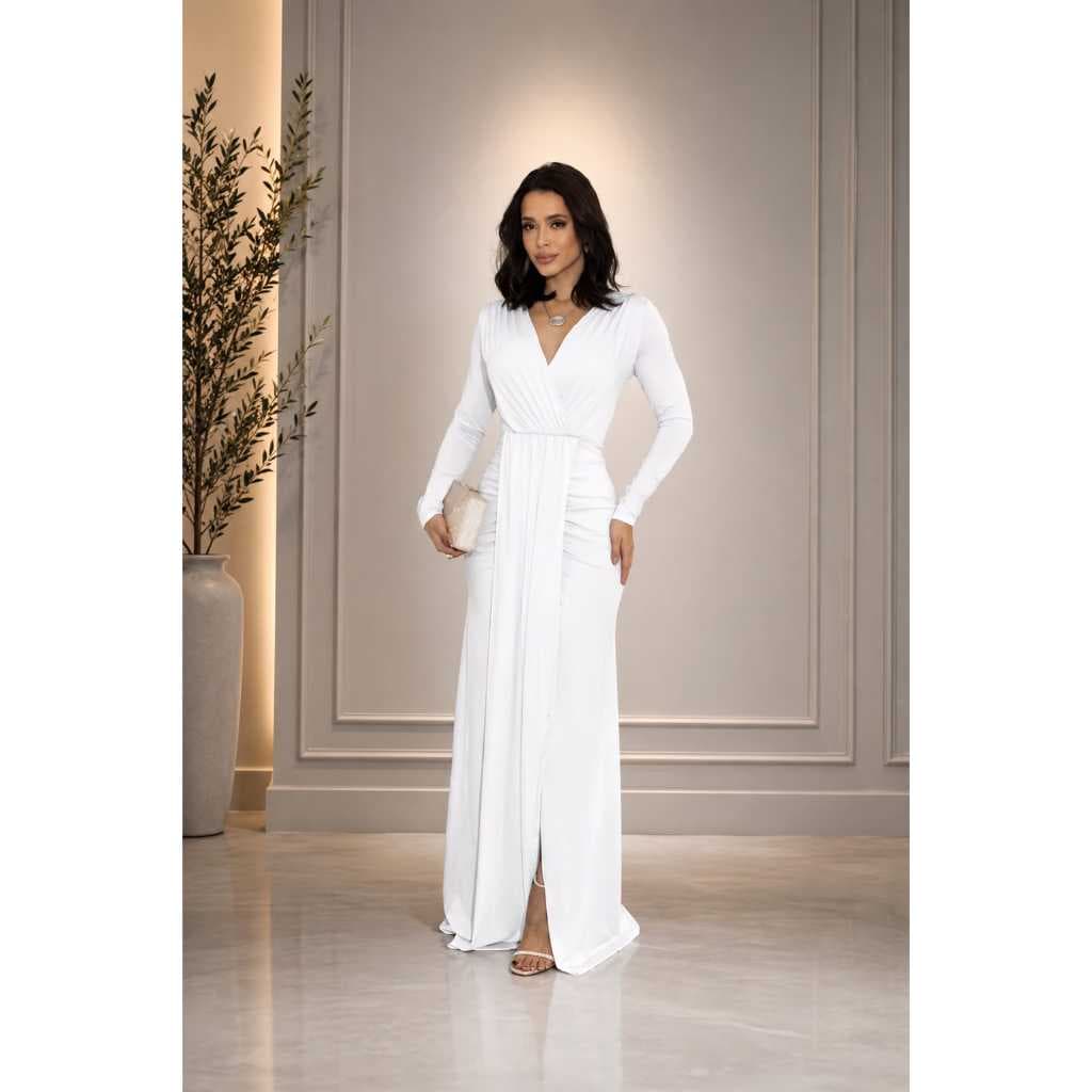 Vestido longo feminino luxo casamento Festa madrinha longo Manga Longa Drapeada Cintura verão outono elegante Solta