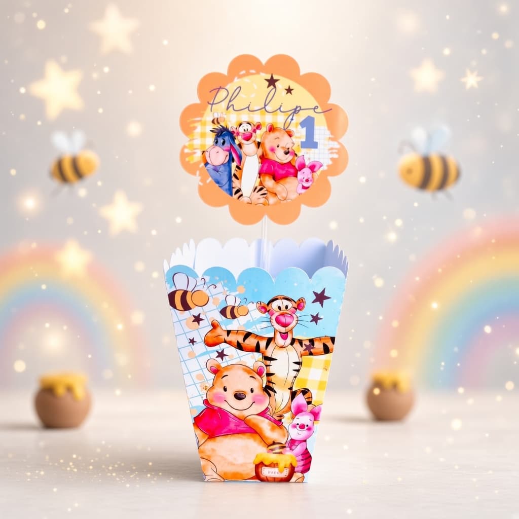 Kit 10 Centro de mesa Urso Pooh Personalizados /Lembrancinha de Festa /Aniversário PEGUE E MONTE