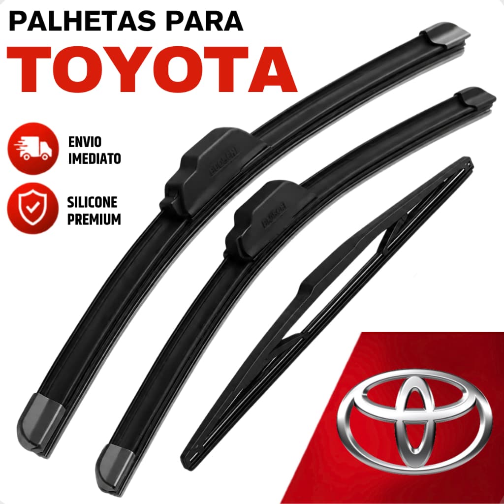 Jogo Palhetas Limpador de Parabrisa Dianteiro Traseiro Silicone Toyota Corolla Etios Hilux Yaris Sw4 Prius Rav Camry