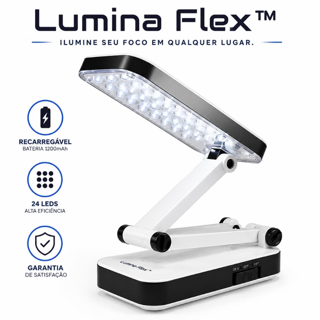 🚀 Lumina Flex™ | Luminária LED Recarregável Dobrável 24 LEDs Portátil Luz Potente Para Estudo e Leitura
