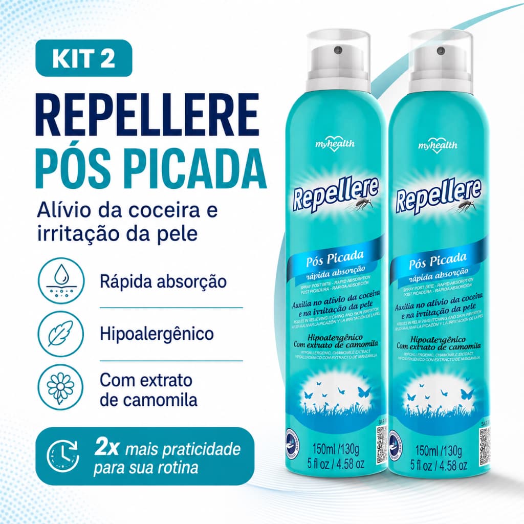Kit 2 Pós Picada de Inseto Pellere MyHealth 150ml Alivia Coceira e Vermelhidão Mosquito Abelha