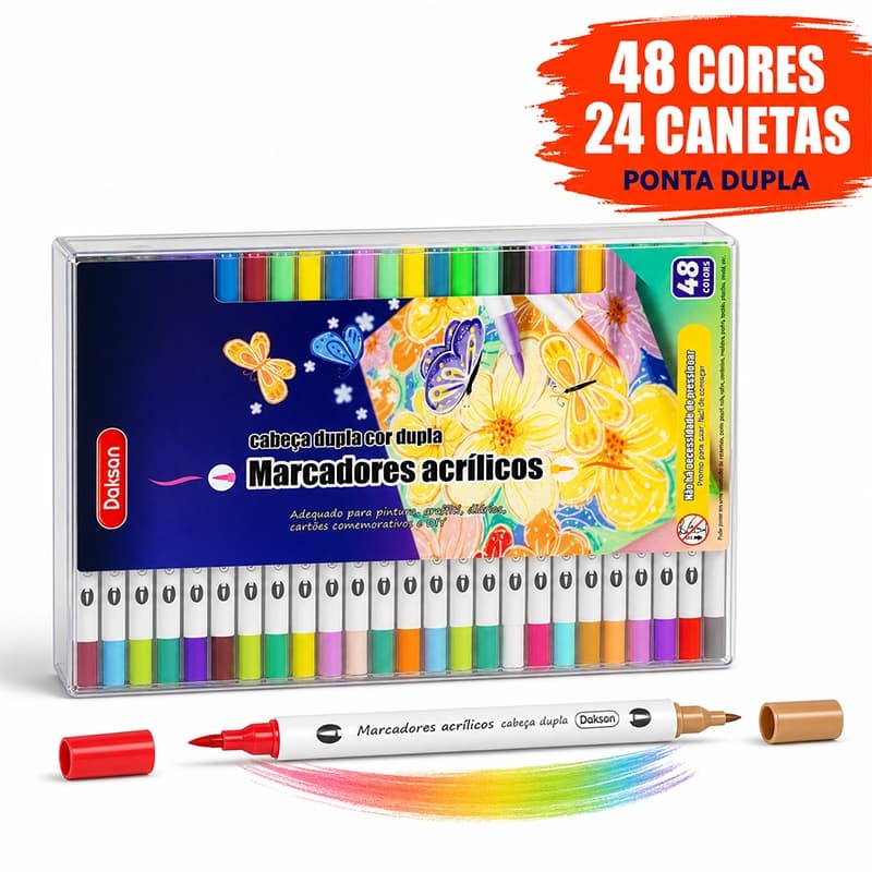 Kit Canetas Marcadoras Acrílicas 24/48/72/120 Cores para Vidro, Madeira, Pedra, Cerâmica, Papel