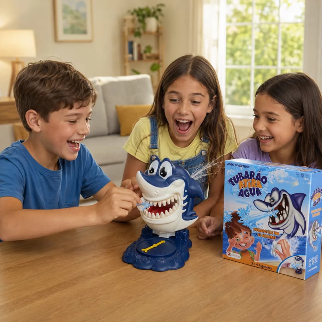 Jogo Interativo Tubarao Splash Agua Espirra Joga Agua Brinquedo Divertido Infantil Azul Crianca