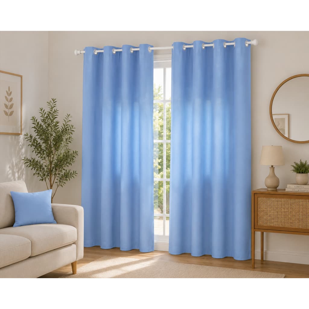 Cortina Oxford Lisa Azul Bebê com Ilhós para Sala Quarto 3,00m x 1,70/2,30/2,50/2,80