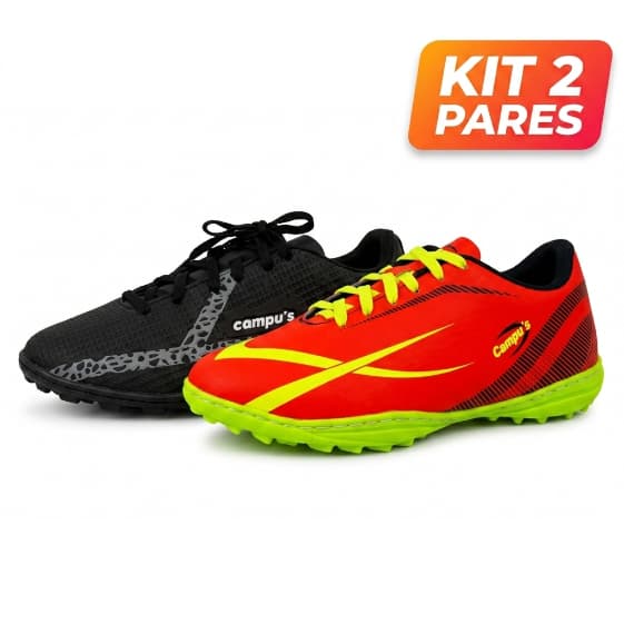 KIT 2 Pares de Chuteira Society Masculina Futebol Campo Profissional Leve Resistente e Macia