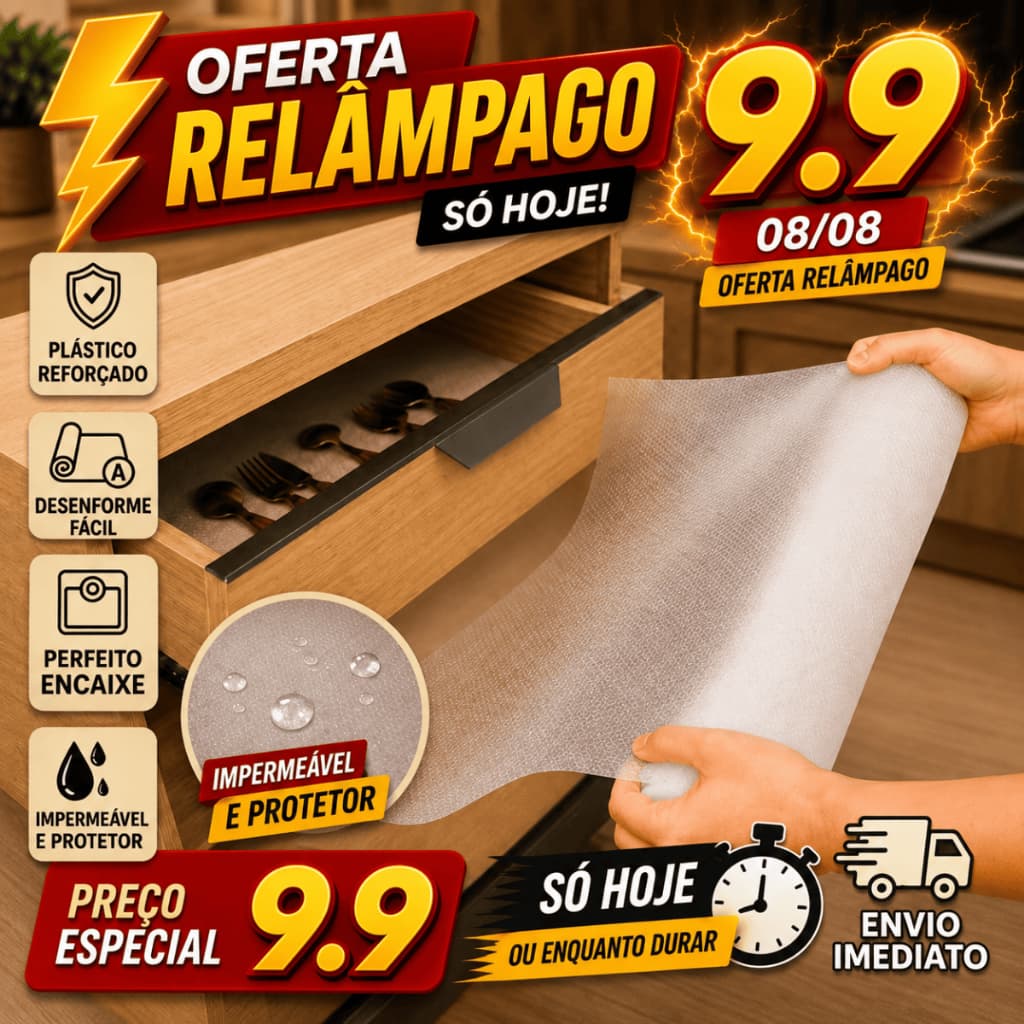Kit Forro Antiderrapante Impermeável Ecológico e Resistente para Armário Gaveta Guarda Roupas Transparente