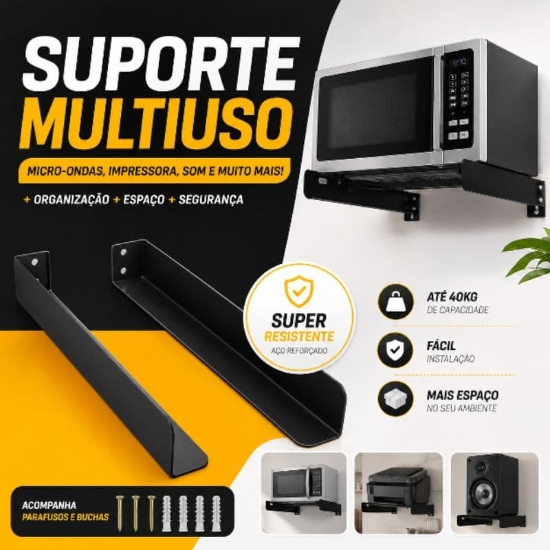 Suporte para Microondas, Impressora, Forno e Bebedouro - Aço Reforçado, Preto - Micro-Ondas