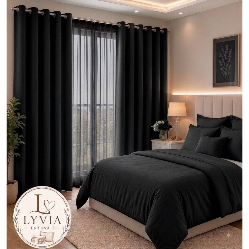 Cortina Roma Cor Preto 3.00m x 2.20m Para Sala e Quarto