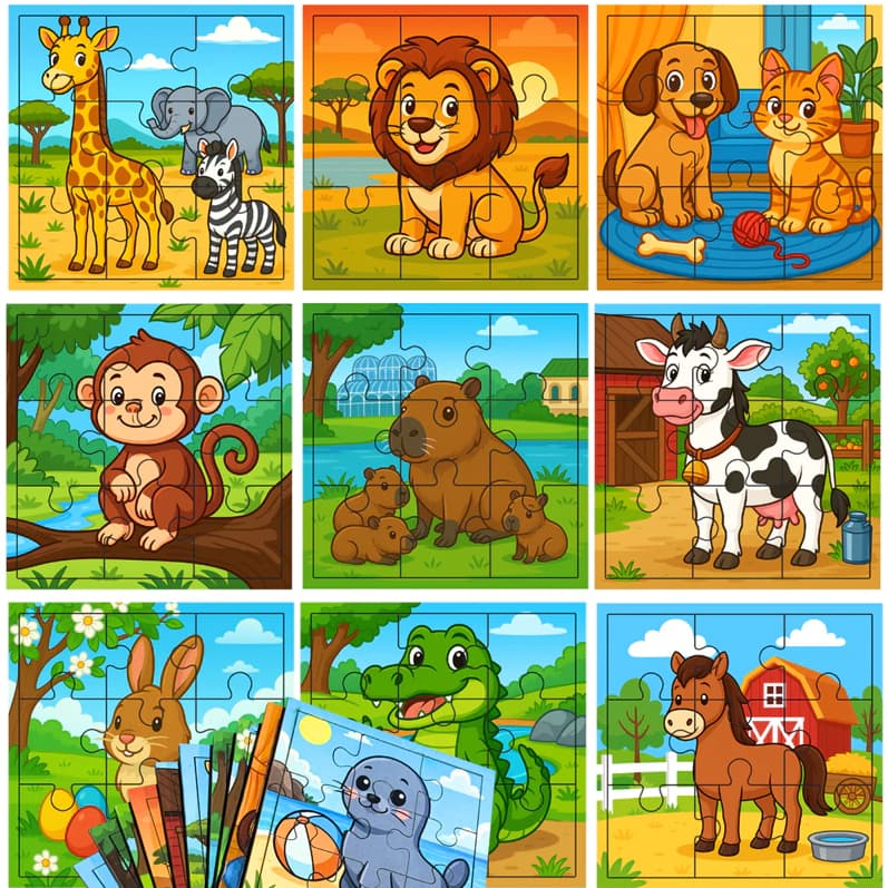 Quebra-Cabeça Infantil de Madeira Animais – Kit com 10 Unidades Educativo Pedagógico | Toy Trade