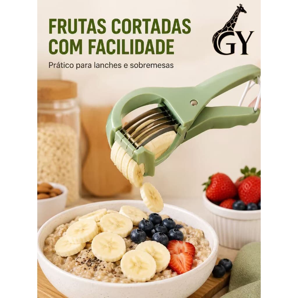 Cortador Fatiador Manual de Frutas e Legumes com Lâminas de Aço Inoxidável – Corta Várias Fatias de Uma Vez