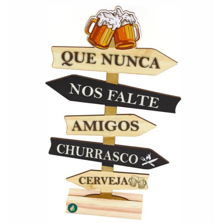 Enfeite de Mesa em MDF - Amigos, churrasco e cerveja 14x3x25 cm