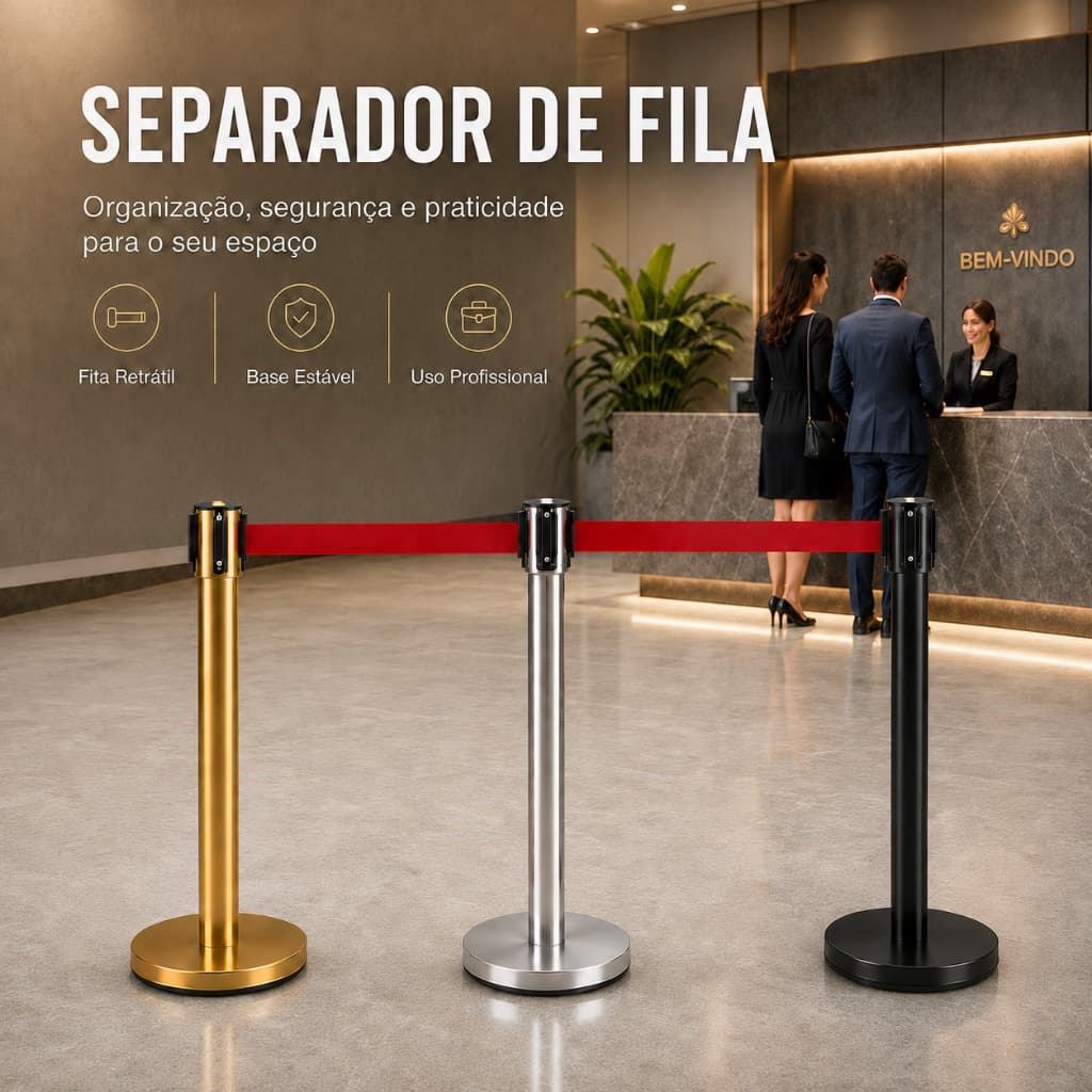 Kit Separadores Organizadores de Fila com Fita Retrátil Preto