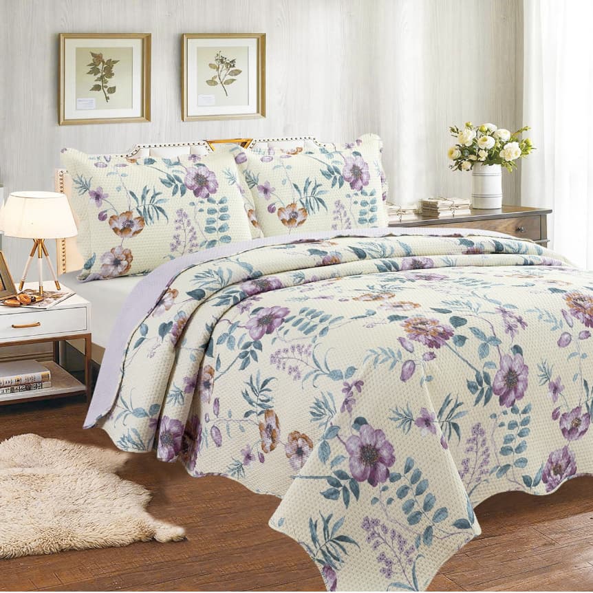 Kit Colcha Cobre Leito Bouti Capri Dupla Face 3 peças Casal/Queen.Floral. Envio imediato