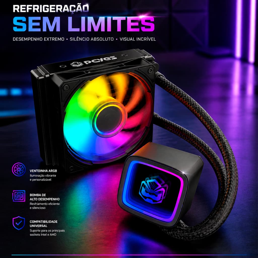 WATER COOLER 120MM ARGB PCYES TUNDRA BLACK VULKAN 150W AMD E INTEL