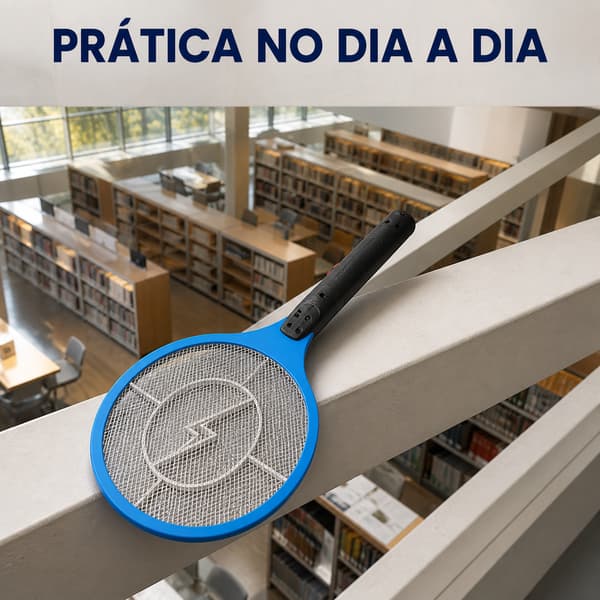 Raquete Mata Mosquito Elétrica Azul com Tela de Proteção e Cabo Portátil para Quarto Biblioteca Escritório e Viagem