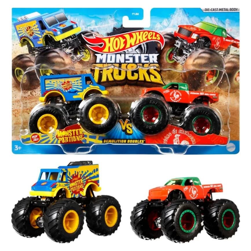 2 Carrinhos Hot Wheels Monster Truck Surpresa  Crianças a Partir de 3 Anos