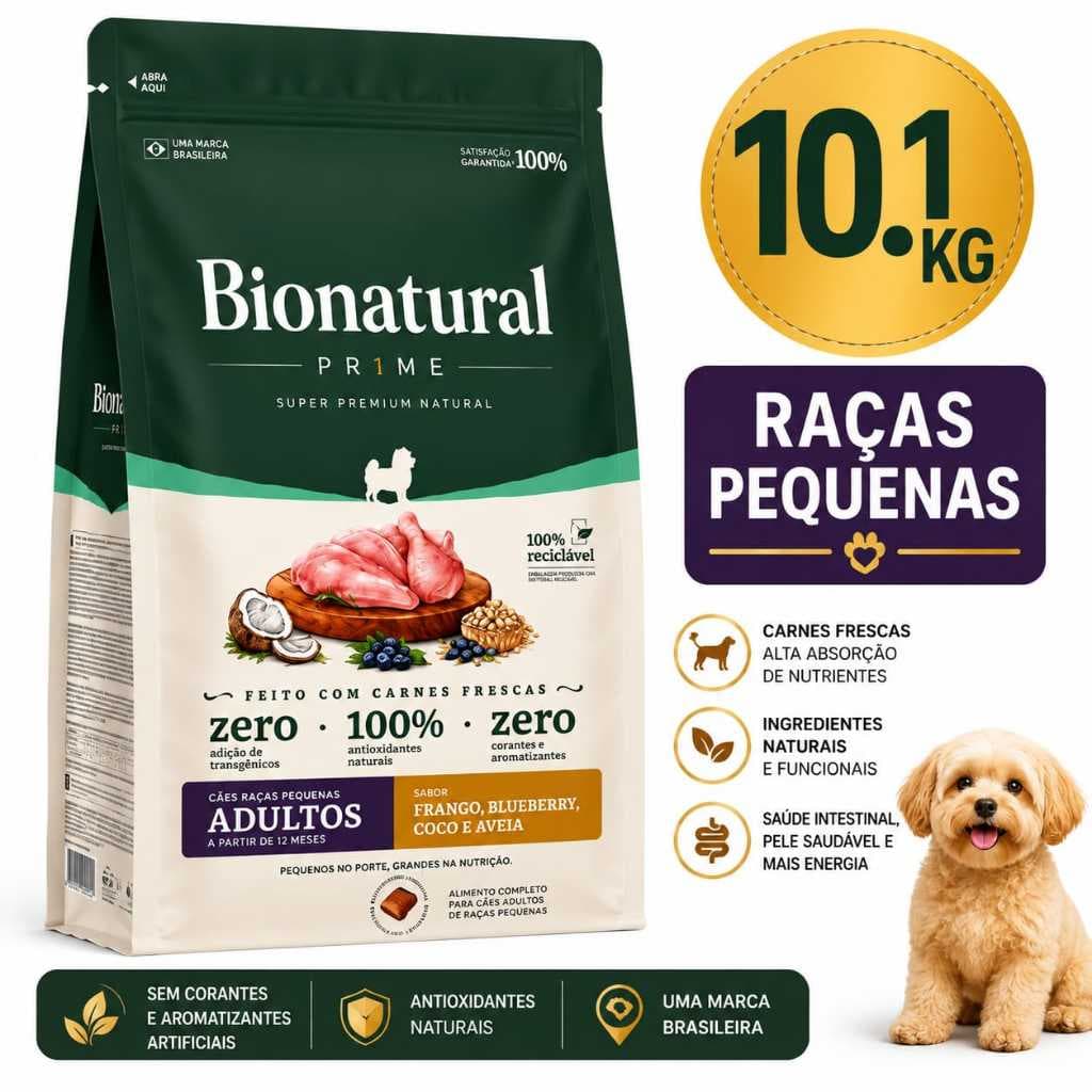 Ração Bionatural Cães adulto Raças pequenas Frango e Blueberry 10,1kg