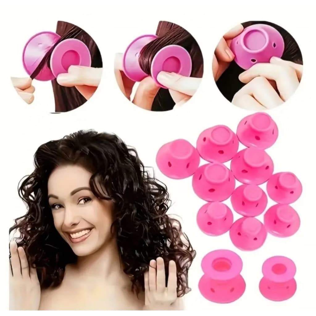 Rolo modelador de cabelo cachos rosas de silicone cachos perfeitos c/6