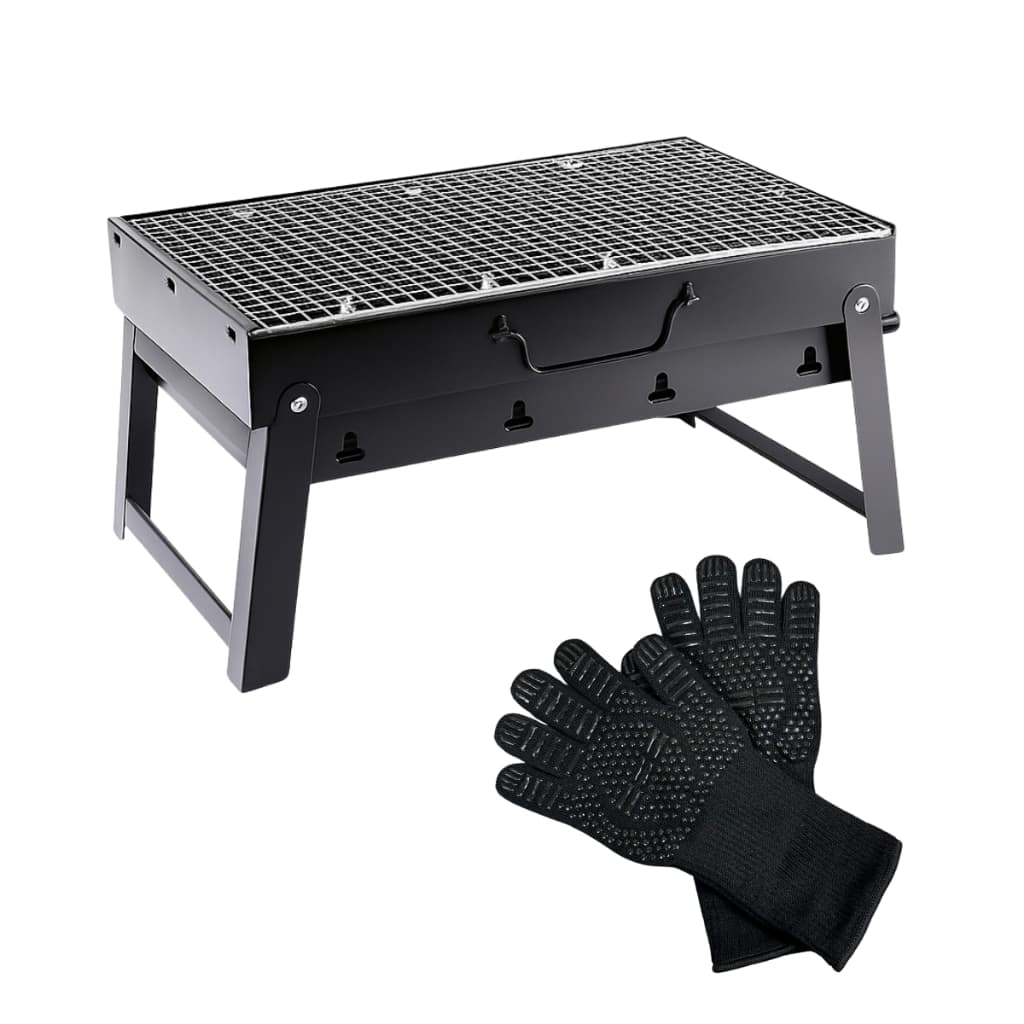 Kit Churrasqueira Portátil Lucca Dobrável Maleta Luva Térmica Churrasco a Carvão Camping