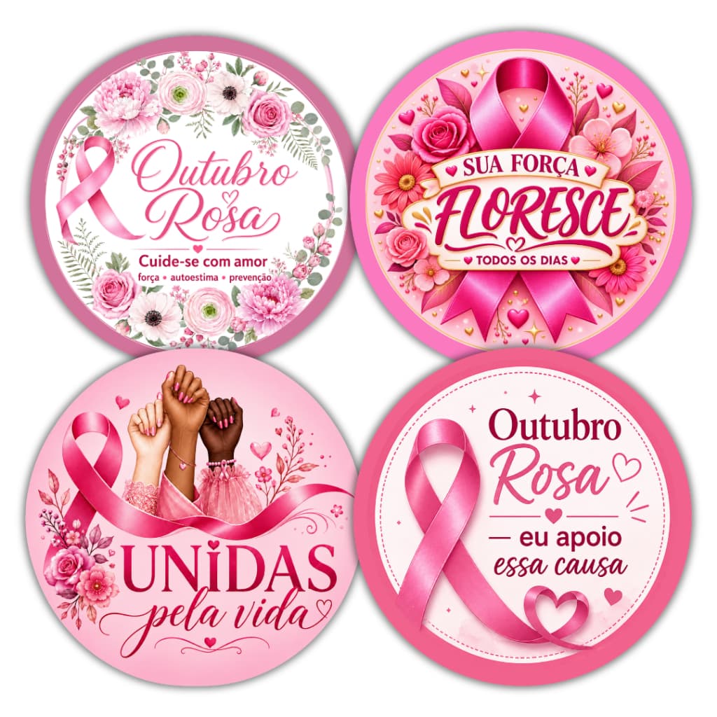 100 Adesivos Outubro Rosa Prevenção do Câncer de Mama 3x3 4x4 5x5