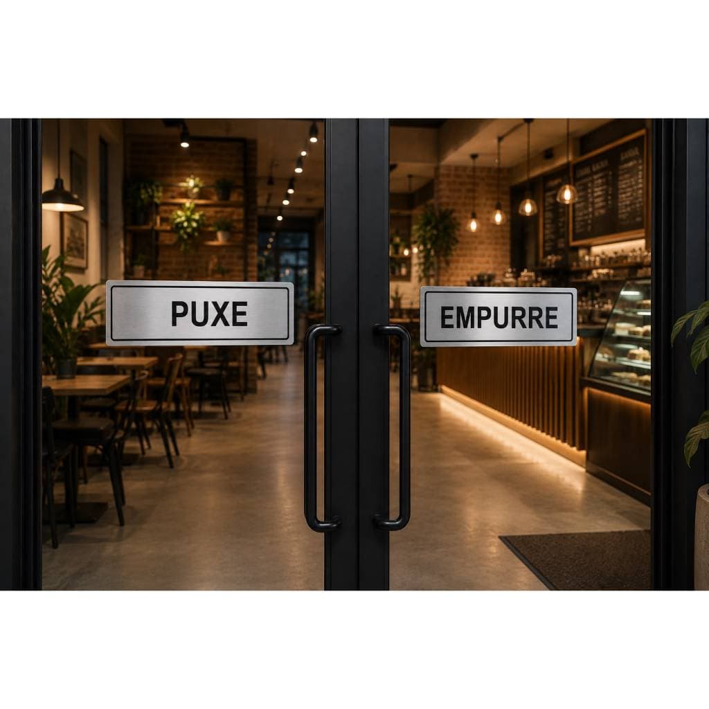 Kit 2 Placas Puxe e Empurre Alumínio 20x5cm – Sinalização Porta com Fita Dupla Face