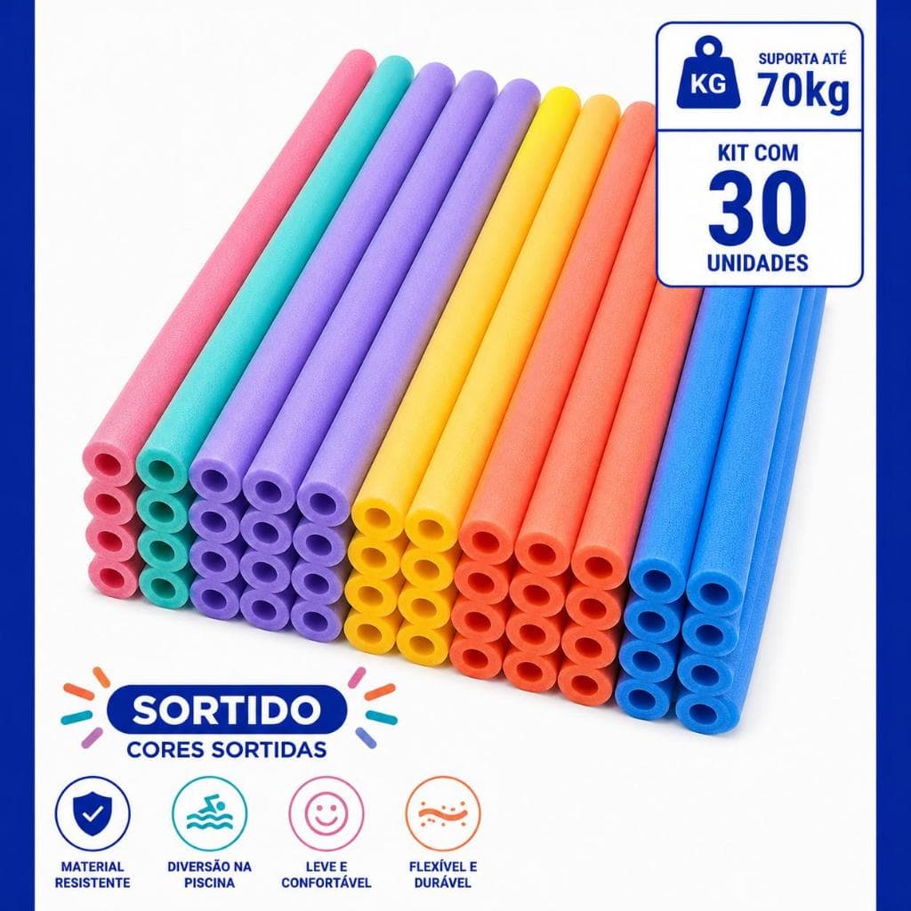 Kit 30 unidades Boias Espaguetes Macarrão Flutuador Para Piscina Praia Hidromassagem Com FURO