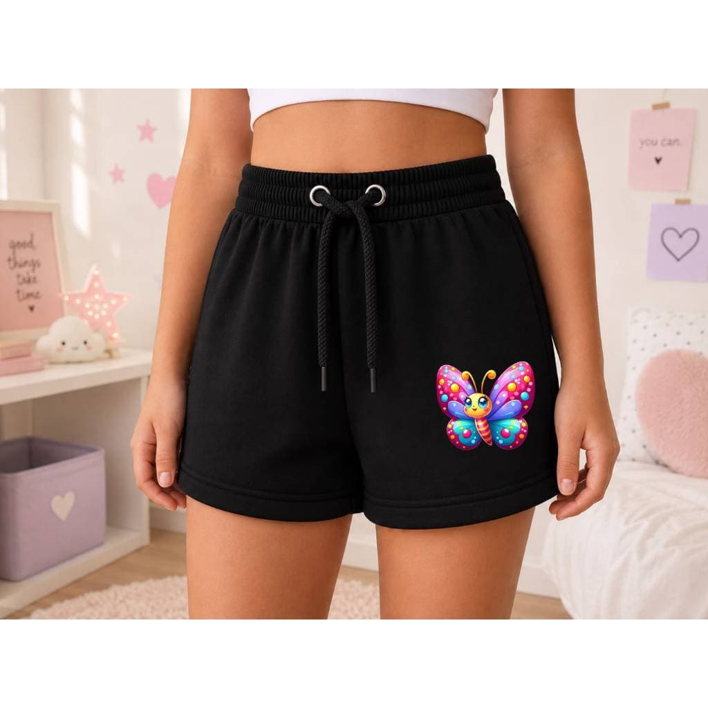 Short de Moletom Infantil Feminino Estampa de Borboleta para Menina Macia, Confortável e Super versátil
