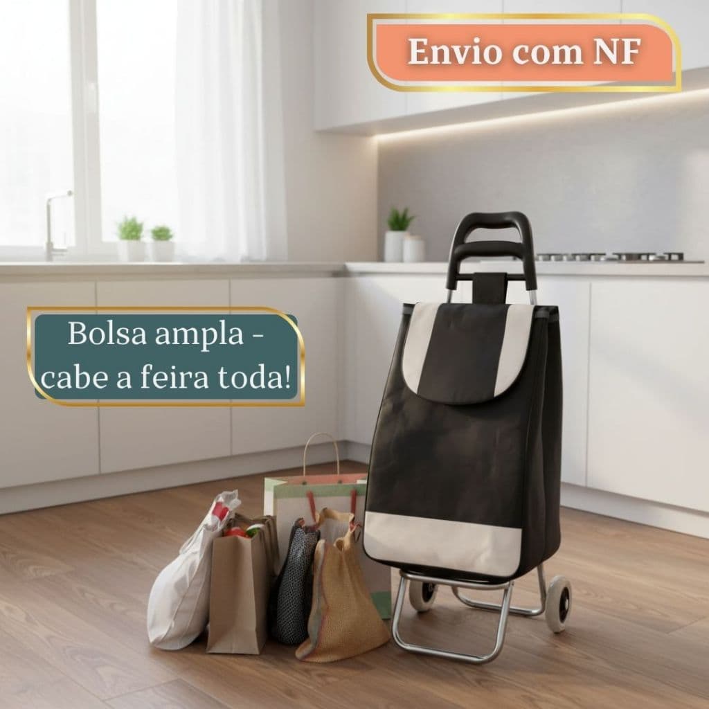 Carrinho Feira Compras Dobrável Reforçado Sacola Rodas Mercado Transporte Lavanderia Resistente Aço