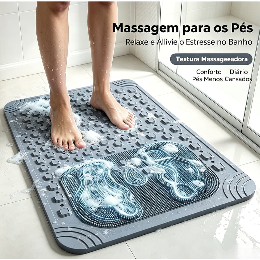 Tapete para Box Antiderrapante Silicone TPE Macio com Drenagem Rápida e Área de Massagem Luxo Banho ，Tapete de banheiro