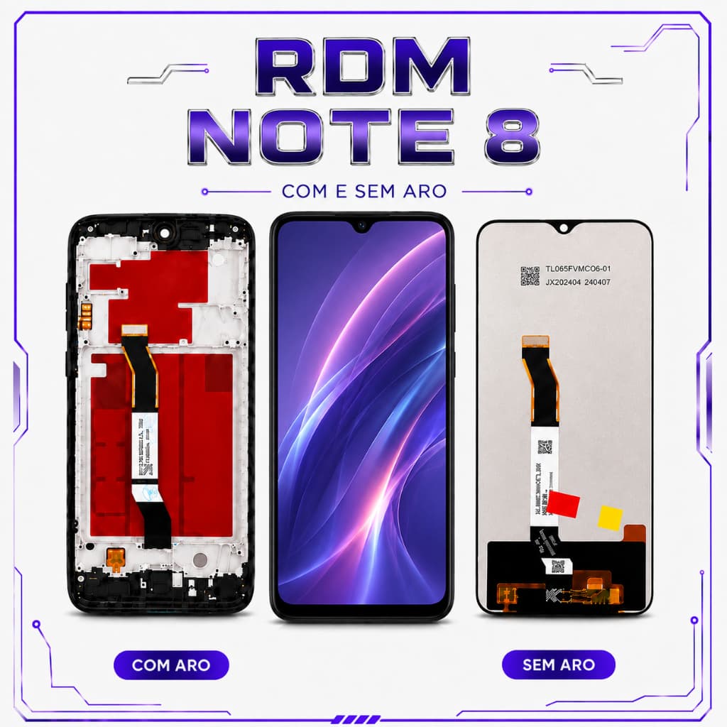 Tela Premium para RDM Note 8 com Toque Preciso, Alto Brilho, Cores Vivas e Encaixe Perfeito
