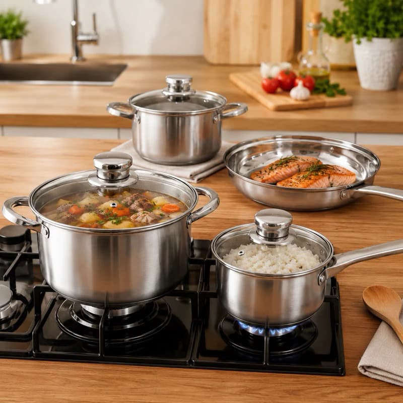 Conjunto Kit Panelas Inox Antiaderente 7 Pecas Tampa Vidro Alta Qualidade Durabilidade Gás Inducao