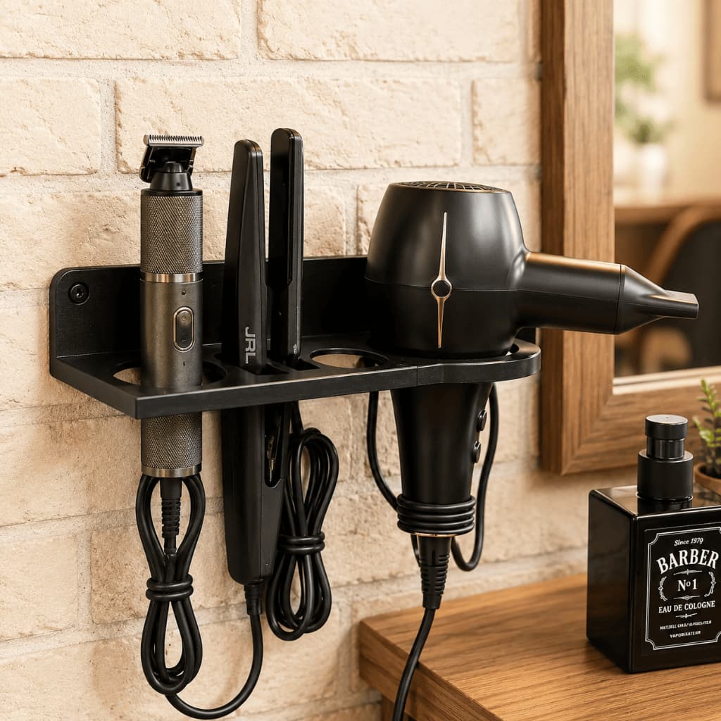 Suporte de Parede 3 em 1 para Secador Chapinha Babyliss Organizador Multifuncional De Parede Banheiro Salão Penteadeira