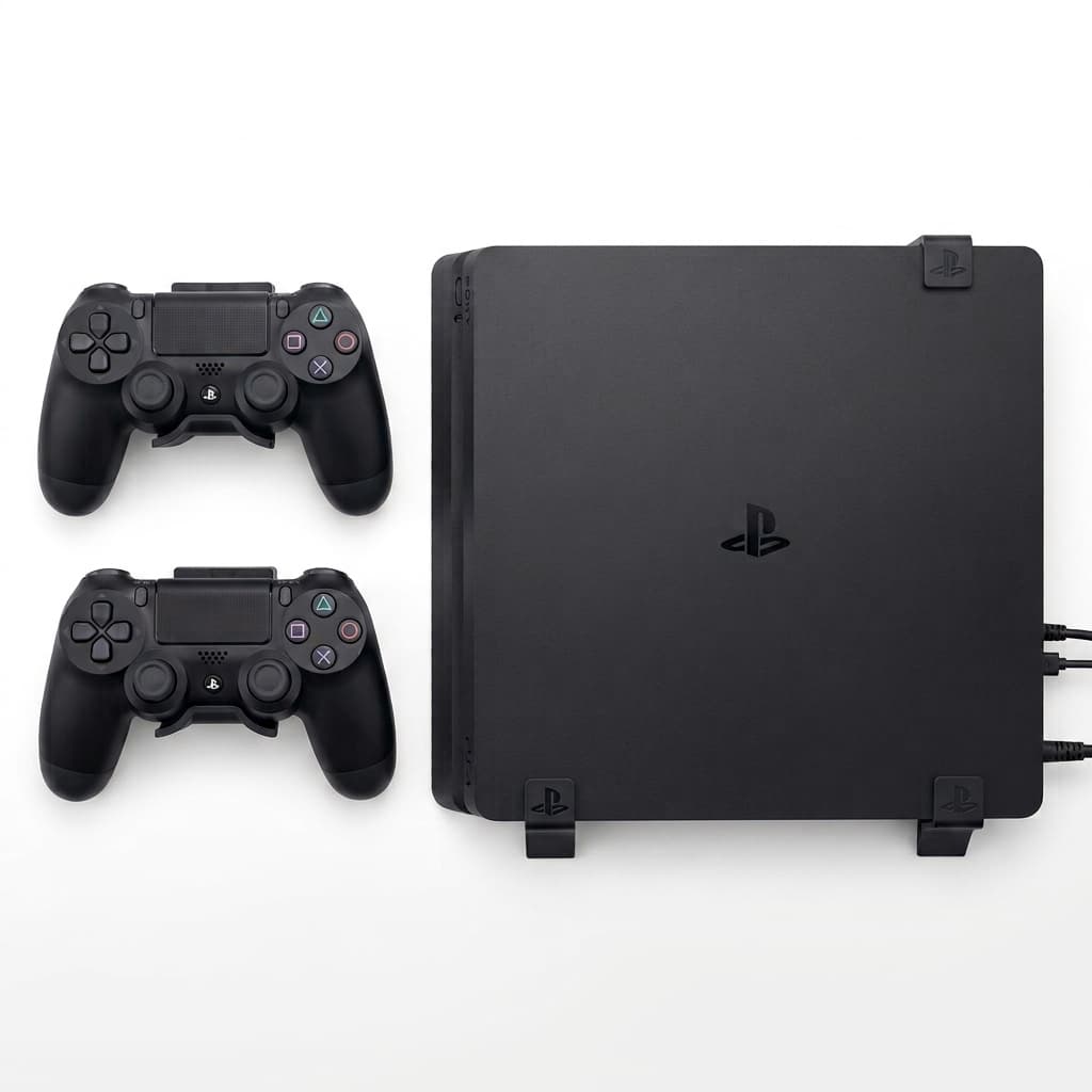 Kit Suporte De Parede Para PS4 Slim + 2 Suportes De Controle Organizador Resistente Acompanha Parafusos